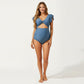 Maternity One-Piece Swimsuit with Ruffle Sleeves and Twist Front Detail