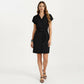 Short Sleeve Button Front Shirt Dress with Collared Neckline and Adjustable Waist Tie