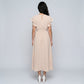 Flutter Sleeve Tie Waist Midi Dress with Round Neckline Flowy A Line Skirt and Soft Gathered Silhouette