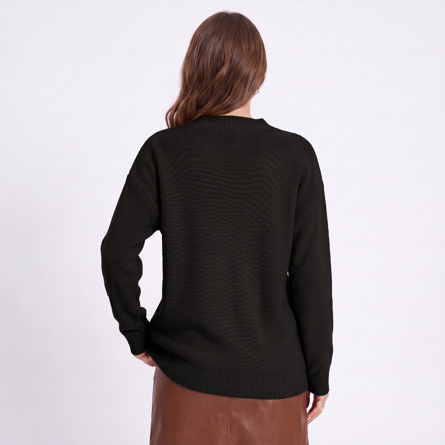 Long Sleeve V Neck Knit Pullover Sweater with Button Detail