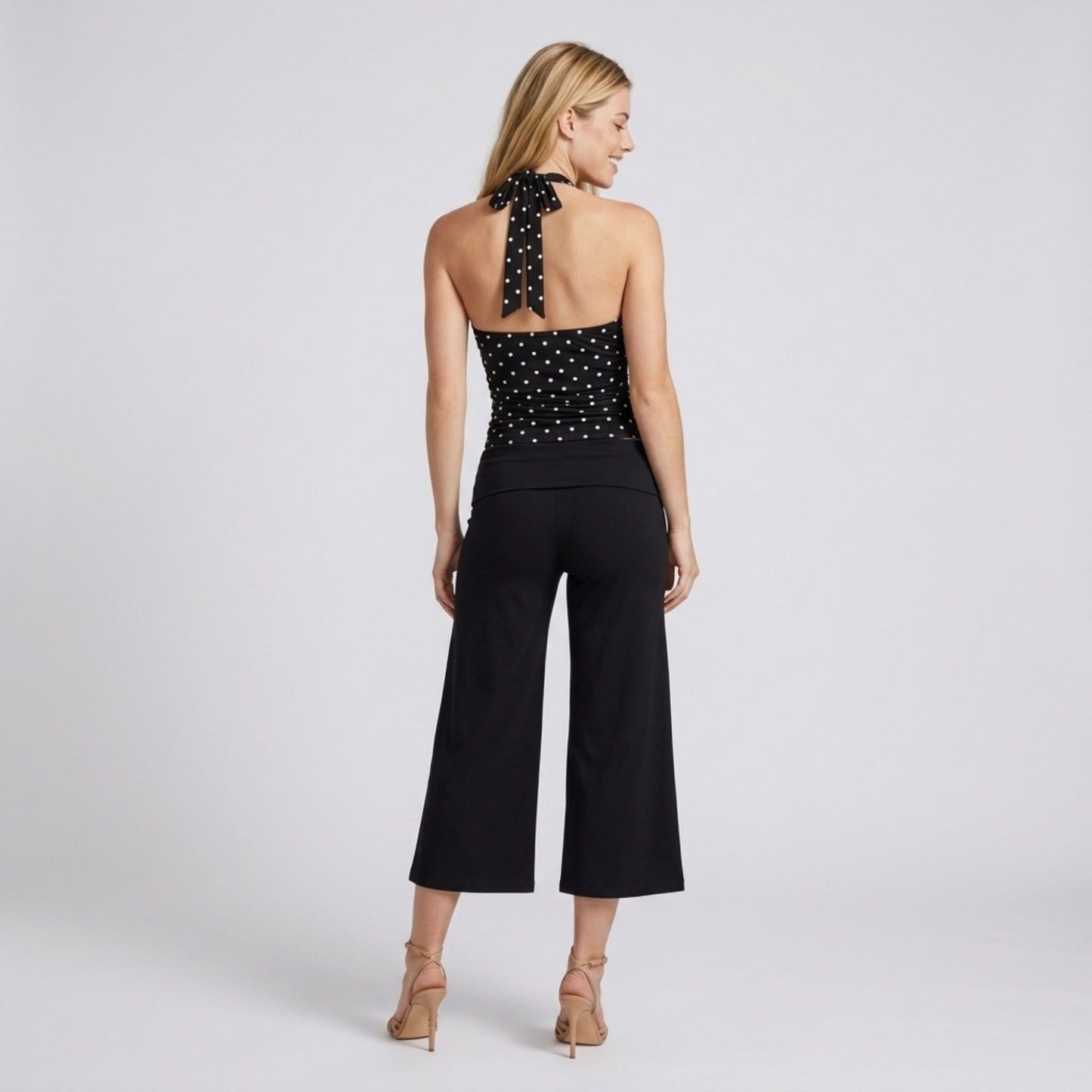 Foldover Waistband Cropped Wide-Leg Trousers