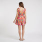 Tropical Print Maternity Romper with V-Neck and Smocked Empire Waist