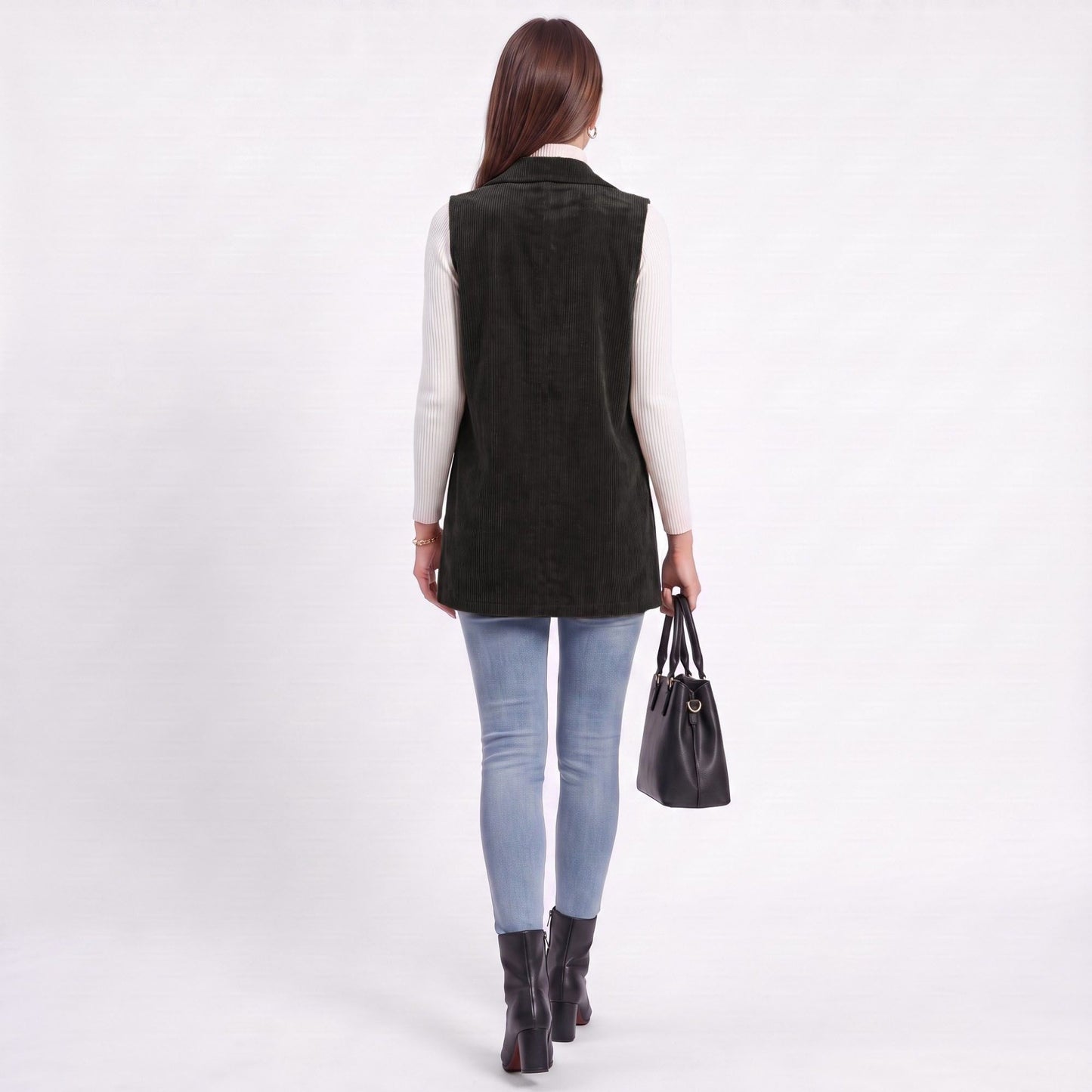 Button Front Corduroy Vest with Flap Pockets