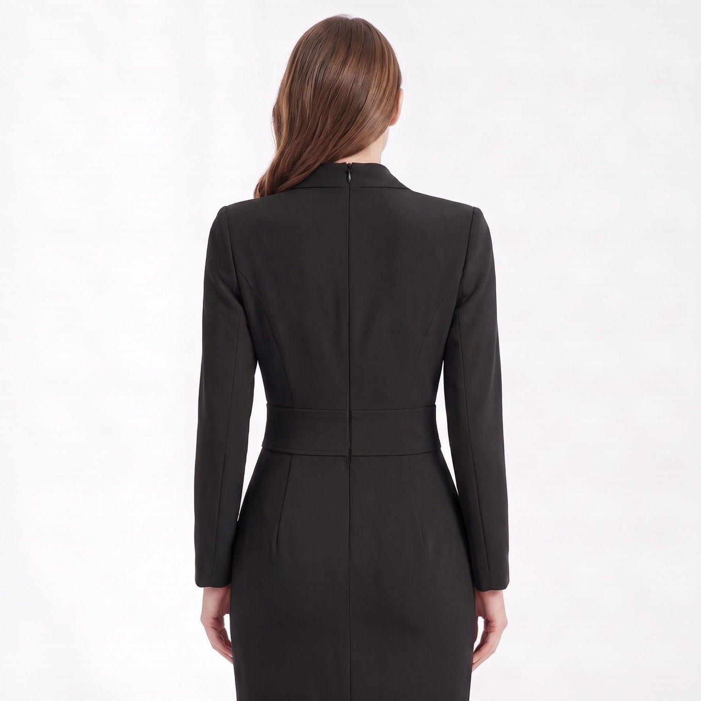 Long Sleeve Blazer Dress with Shawl Collar and Buttoned Waist