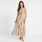 Floral Print Tie Front Maxi Dress with Spaghetti Straps and Flowy Skirt