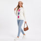 Argyle Cable Knit Mock Neck Sweater