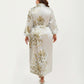 Plus Size Satin Floral Kimono Robe with Self Tie Belt Longline Open Front Lightweight Sleepwear