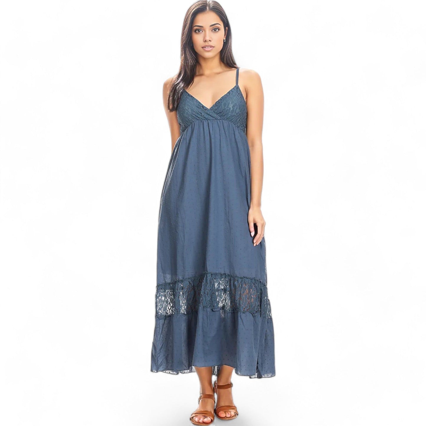 Adjustable Spaghetti Strap Sleeveless Boho Lace Maxi Dress