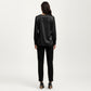 Satin V-Neck Blouse with Long Balloon Sleeves and Wide Cuffs