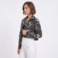 Tropical Leaf Print Cropped Jacket Long Sleeve Open Front Collared Blazer