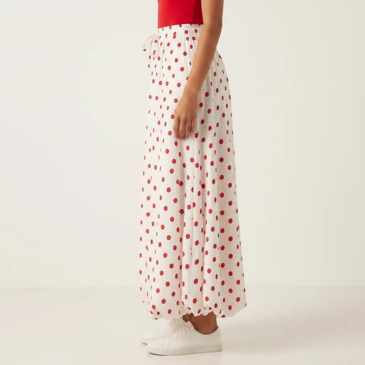 Polka Dot Maxi Skirt Elastic Waist Flowy A Line Long Casual Lightweight Skirt