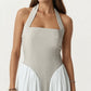 Color Block Halter Neck Smocked Back Maxi Dress
