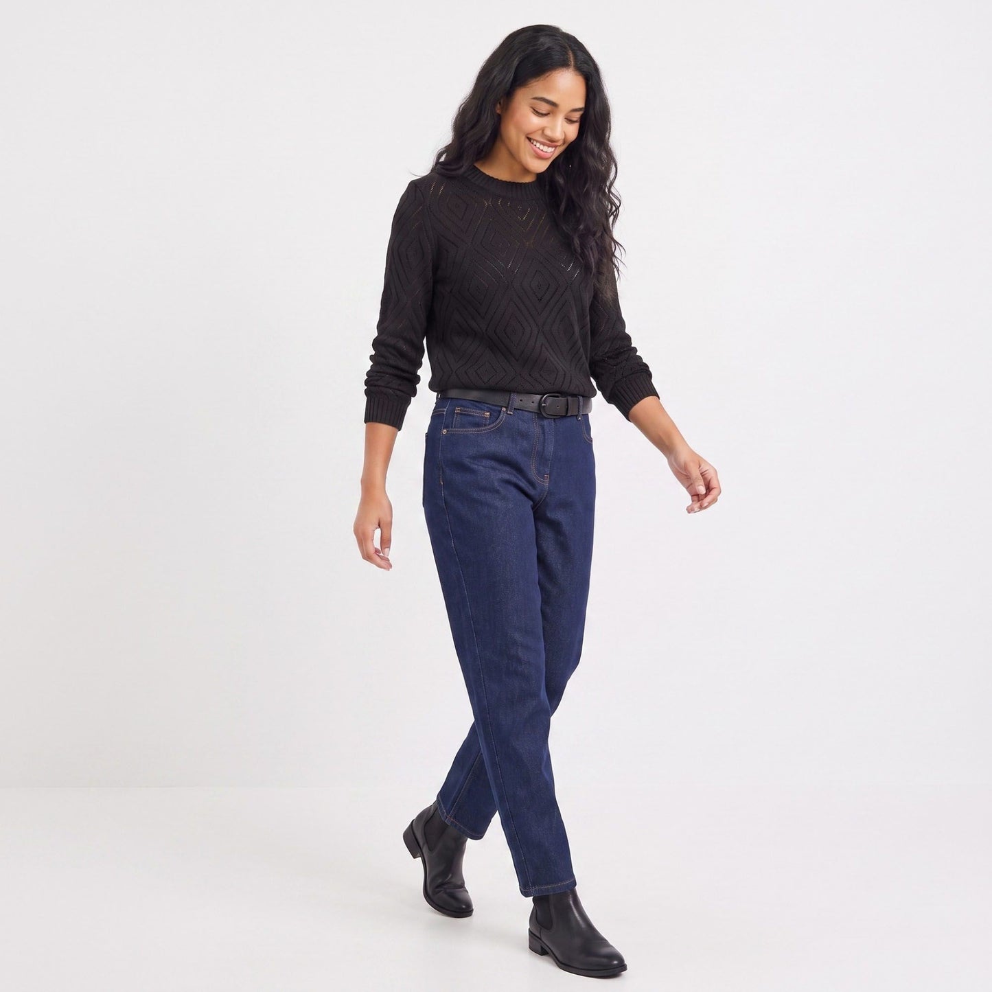 Diamond Pointelle Knit Long Sleeve Sweater