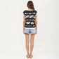 Sleeveless Floral Knit Vest Top with Crew Neck and Contrast Trim