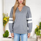 Long Sleeve V-Neck Pullover with Contrast Sleeve Stripes