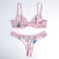 Floral Print Sheer Mesh Underwire Bra and Panty Two Piece Lingerie Set
