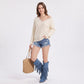 Lace Trim V Neck Long Sleeve Knit Pullover Sweater