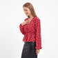 Checkered Peplum Blouse V Neck Long Sleeve Casual Top