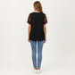 Short Sleeve Top with Leopard Print Mesh Sleeves Round Neck Relaxed Fit Casual Shirt