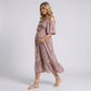 Maternity Floral Square Neck Midi Dress with Short Sleeves and Ruffle Hem