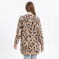 Animal Print Long Open Front Cardigan with Pockets