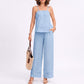 Sleeveless Button Front Jumpsuit with Crochet Lace Back