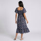 Maternity Floral Square Neck Midi Dress with Short Sleeves and Ruffle Hem