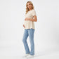 Short Sleeve Rib Knit Peplum Maternity Top with Round Neck