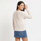 Chevron Pointelle V-Neck Long Sleeve Knit Sweater