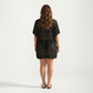 Mesh Swim Cover Up Dress with Open Knit Design Collared Neckline Short Sleeves Relaxed Fit