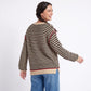 Striped Contrast Trim Drop Shoulder Long Sleeve Knit Sweater
