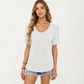 Short Puff Sleeve Top with Scoop Neck Textured Knit Relaxed Fit Casual Shirt
