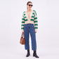 Striped V-Neck Cropped Cardigan Sweater