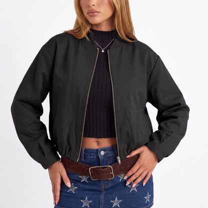 Casual Lightweight Cropped Bomber Jacket