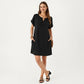 Short Sleeve Shift Dress with Split V Neck Embroidered Detail Relaxed Fit Casual Tunic Dress