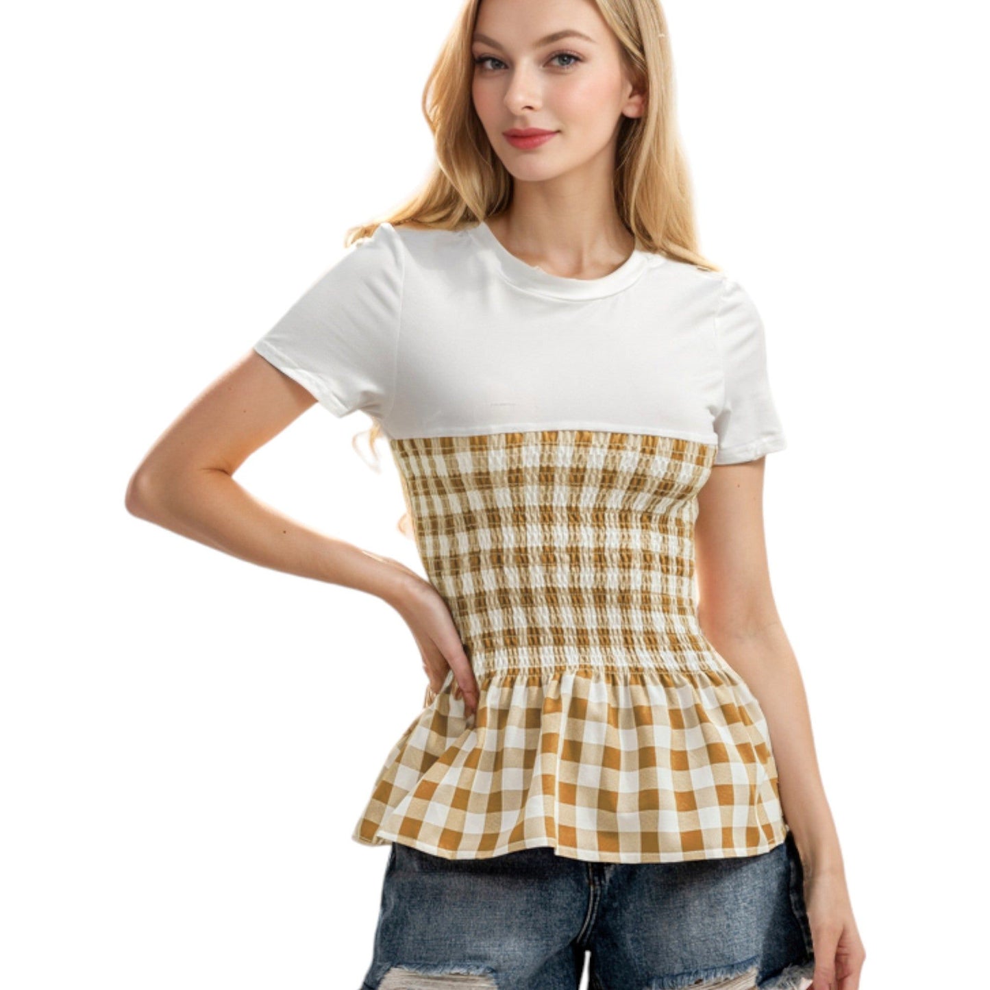 Picnic Date Smocked Detail Peplum T-Shirt