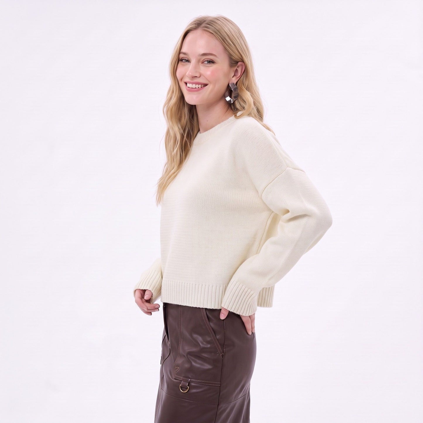 Relaxed Fit Crew Neck Pullover Sweater