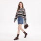 Floral Embroidered Striped Button Front Cardigan