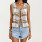 Sleeveless Striped Crochet Knit Vest with Tie Front and Open Stitch Design