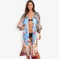 Long Bohemian DusterWith Mixed Floral Prints Wide Sleeves