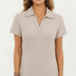 Short Sleeve Collared Mini Dress with Split V Neck Textured Knit Relaxed Fit Casual Dress