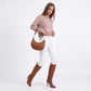 Pointelle Sleeve Mock Neck Sweater with Shoulder Buttons