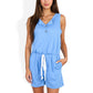 Sleeveless Button Front Romper with Drawstring Waist Pockets