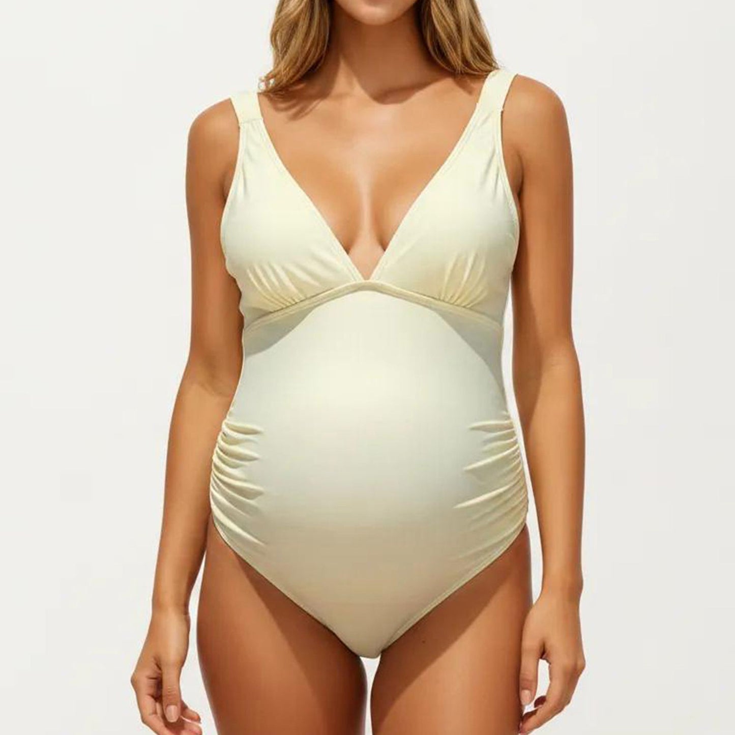 V-Neck Maternity One-Piece Swimsuit with Ruched Sides and Adjustable Straps