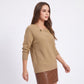 Long Sleeve V Neck Knit Pullover Sweater with Button Detail