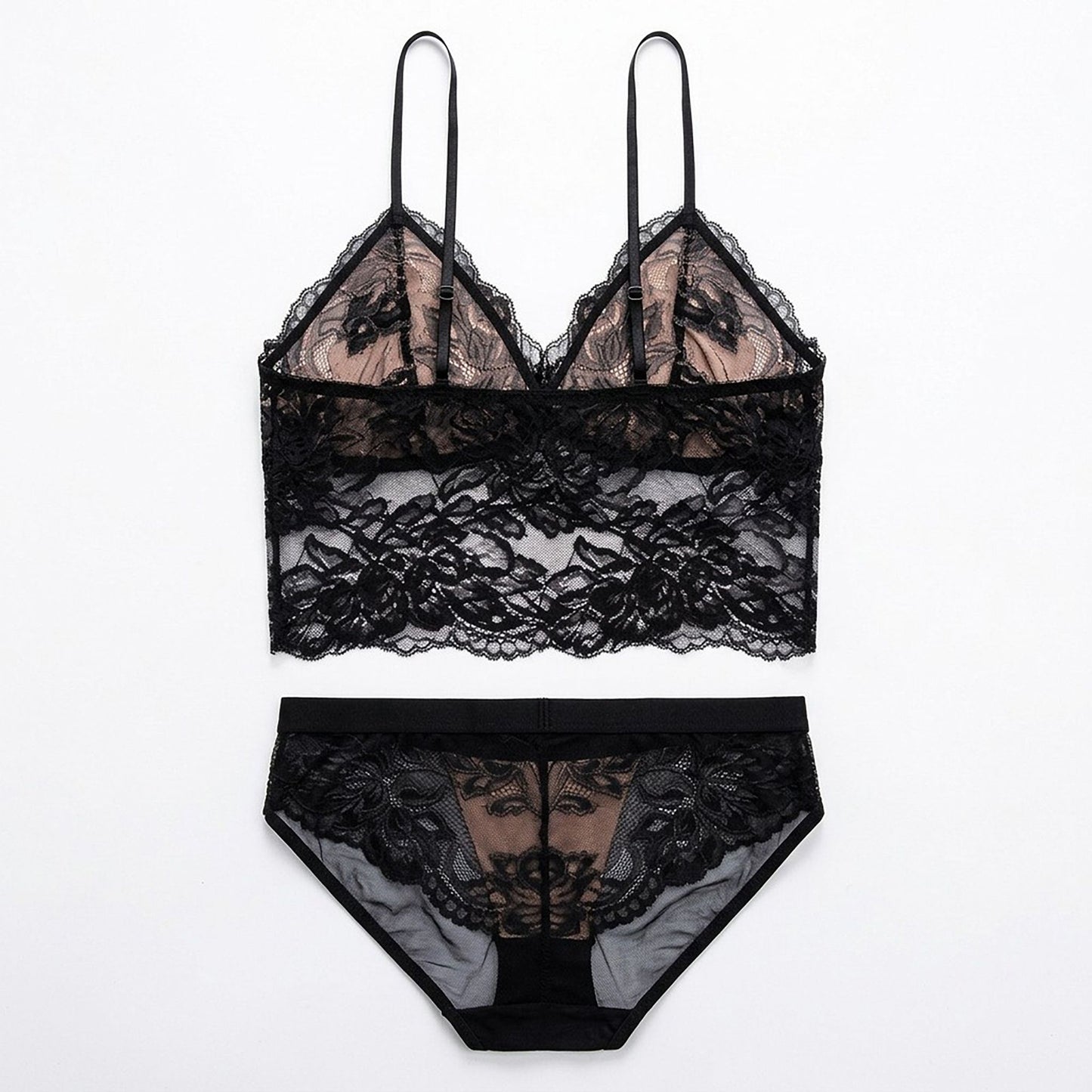 Floral Lace Longline Bralette and Matching Panty Two Piece Lingerie Set