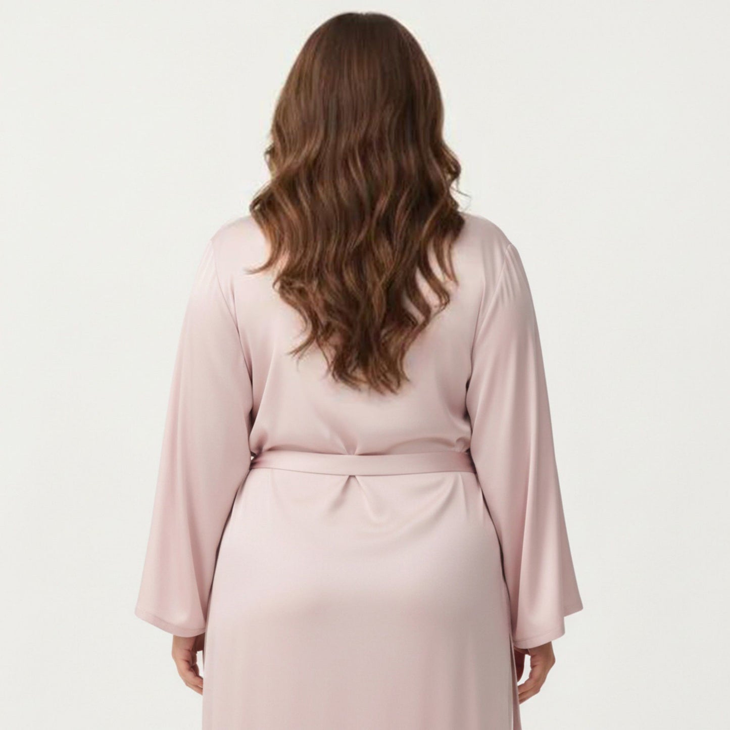 Plus Size 2-Piece Satin Nightgown Set with Long Sleeve Open Front Robe Sleeveless Slip Dress Sleepwear