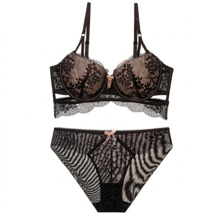 2 Piece Floral Lace Underwire Bra and Panty Lingerie Set