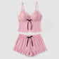 Heart Print Mesh Ruffle Cami and Shorts Lingerie Set