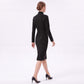 Long Sleeve Stand Collar Sheath Dress with Asymmetric Button Detail